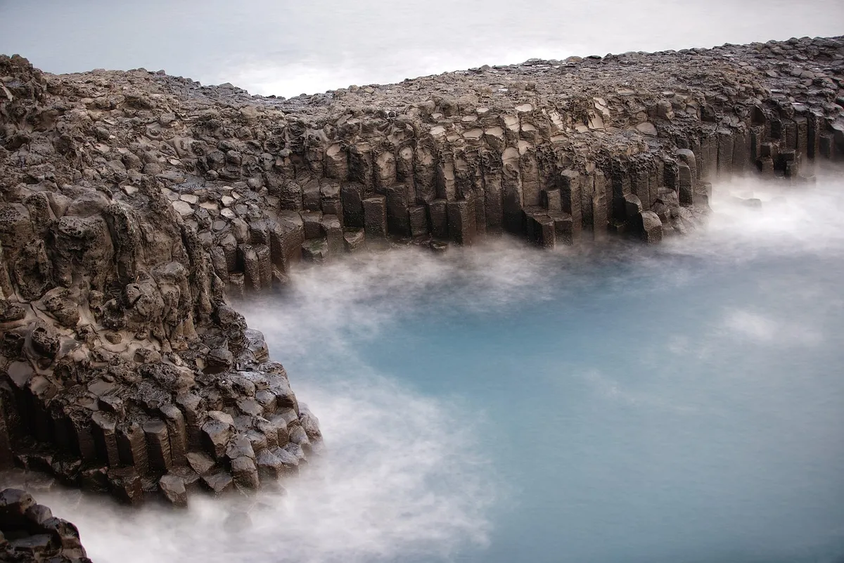 jusangjeolli cliff, coast, sea, ocean, fog, coastline, cliff, rock formation, rock, volcanic island, tourism, nature, jeju island, jeju sea, basalt, korea, sout