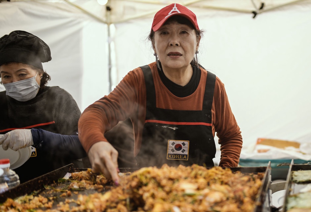 Korean market stall with traditional goods